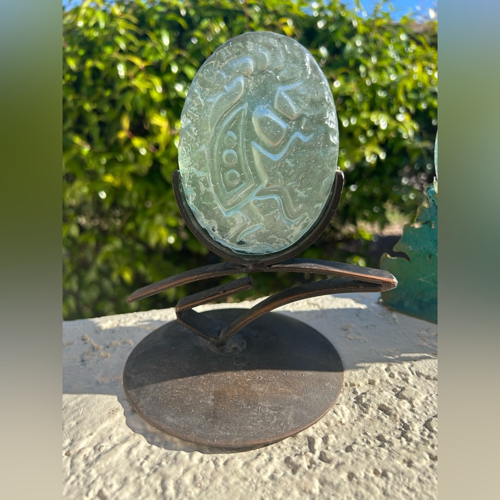 Kokopelli Glass Art Sculpture with Metal Stand